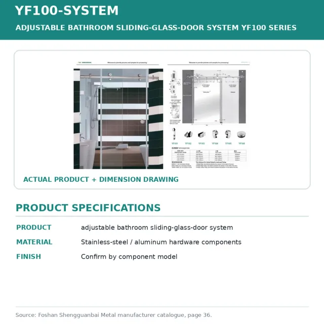 Shengguanbai sistema ajustable de puerta corrediza de vidrio para baño Serie YF100