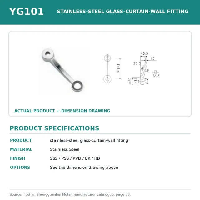 Shengguanbai herraje de acero inoxidable para muro cortina de vidrio YG101