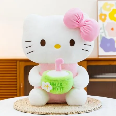 Hello Kitty com bebida de coco · Pelúcia · 40 cm