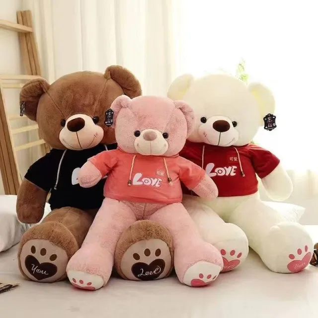 Large bear in a LOVE sweatshirt · Plush cover with zipper · 90 cm