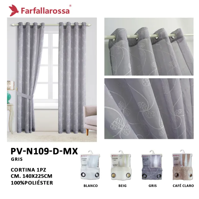 Cortina de Gasa Doris Farfallarossa PV-N109, Gris