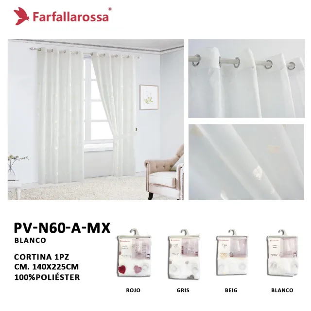 Farfallarossa Heart-Pattern Sheer Curtain PV-N60, White