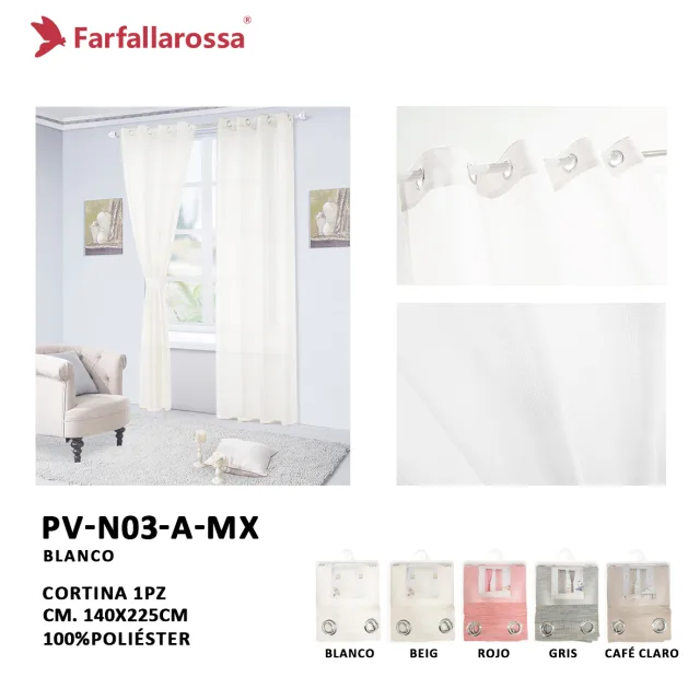 Farfallarossa Doris Flat-Woven Sheer Curtain PV-N03, White