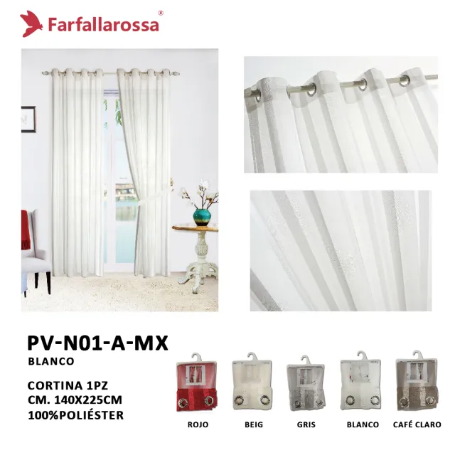 Farfallarossa Plaid and Striped Linen-Look Sheer Curtain PV-N01, White