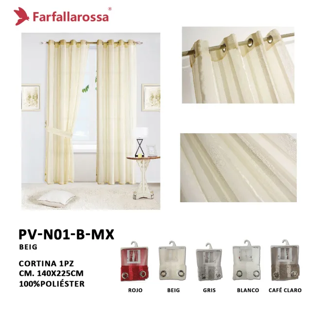 Farfallarossa 格条纹麻纱帘 PV-N01 米色